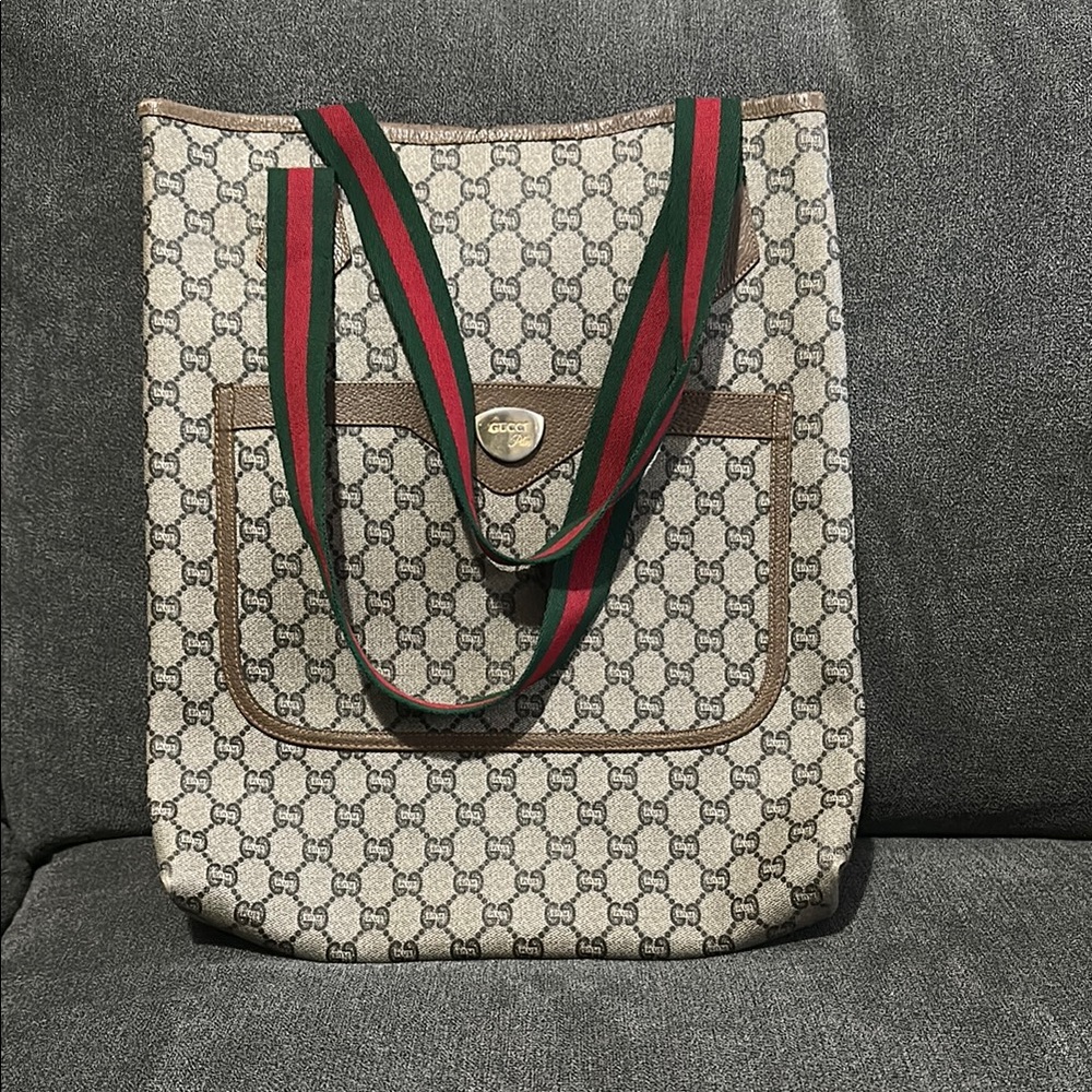 Gucci Plus Supreme Sherryline Beige and Brown Tote Bag